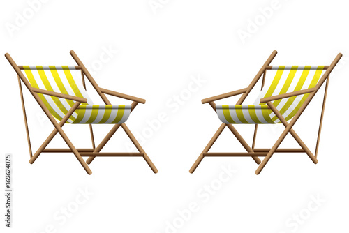 Vector  illustration of   two yellow chaise lounge  on transparent background 