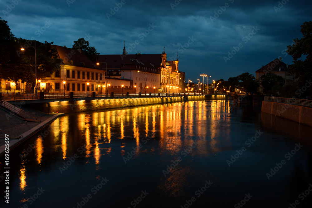 Night view on the University of Wroclaw, Poland
