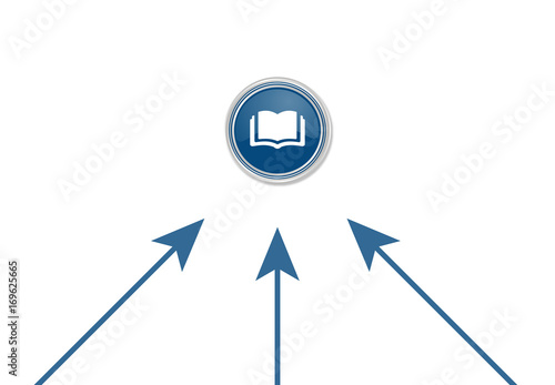 Pfeile zeigen auf Button - aufgeschlagenes Buch