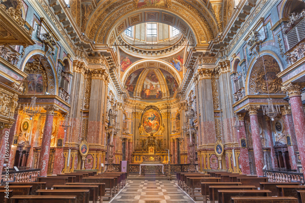 TURIN, ITALY - MARCH 13, 2017: The nave of baroque church Chiesa di Santa Teresia.