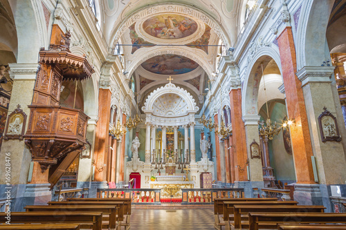 TURIN  ITALY - MARCH 14  2017  The nave of baroque Chiesa di Sant Agostino.