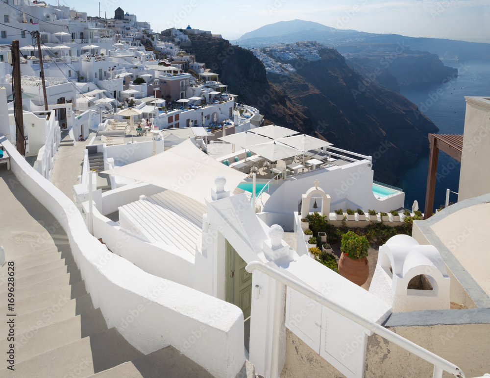 Santorini - The outlook over the luxury resort in Imerovigili to caldera with the Fira in the background.
