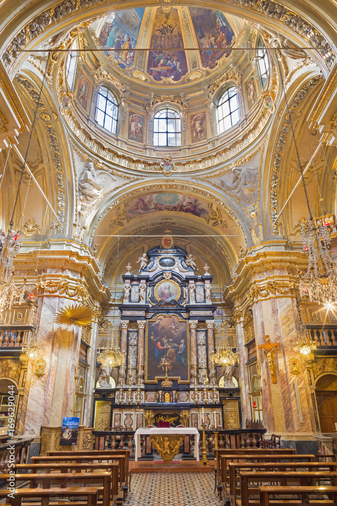 TURIN, ITALY - MARCH 13, 2017: The noe - baroque cupola and presbytery in church Chiesa di San Giuseppe.