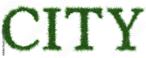 City - 3D rendering fresh Grass letters isolated on whhite background.