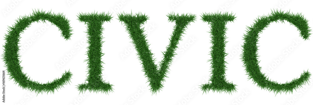 Civic - 3D rendering fresh Grass letters isolated on whhite background. Civic - 3D rendering fresh Grass letters isolated on whhite background.