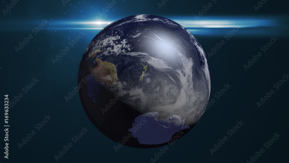 Abstract space background with earth and flare. 3d rendering
