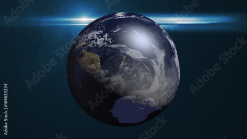 Abstract space background with earth and flare. 3d rendering