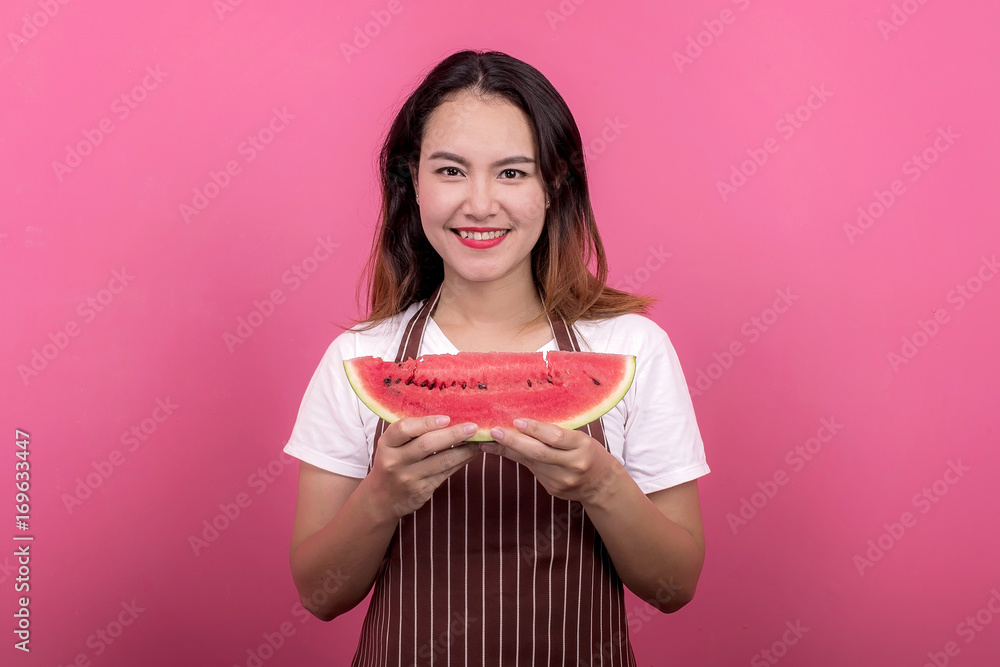 happy girl bitten by a watermelon happy girl bitten by a watermelon