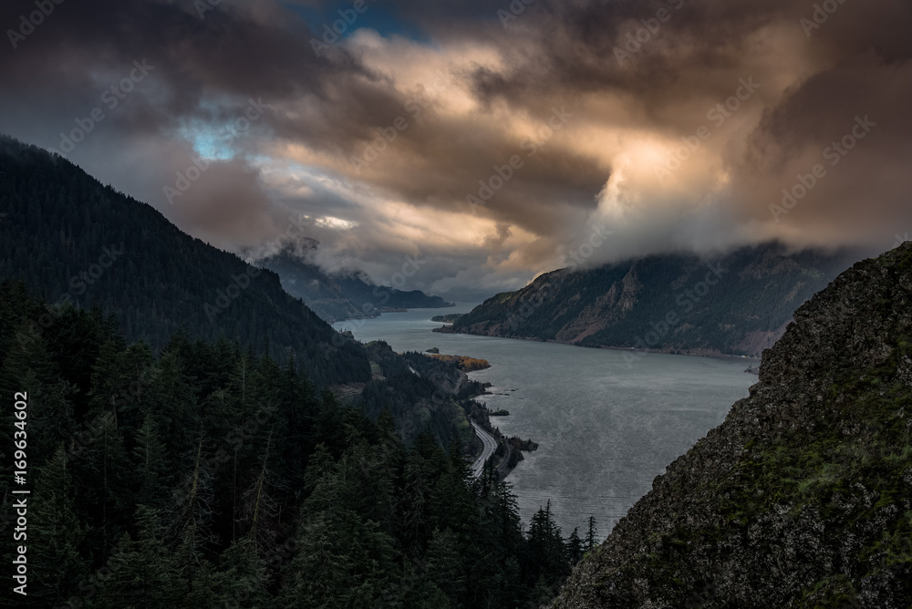 Dramatic morning clouds in the Columbia River Gorge