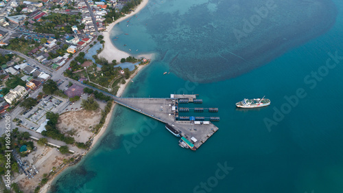 Aerial view of ferry boat docking time at Koh Phangan international port photo