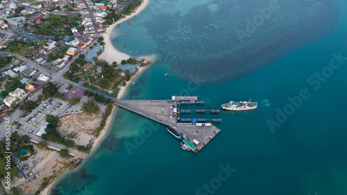 Aerial view of ferry boat docking time at Koh Phangan international port