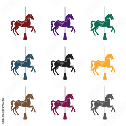 Carousel for children. Horse on the pole for riding.Amusement park single icon in black style vector symbol stock illustration.