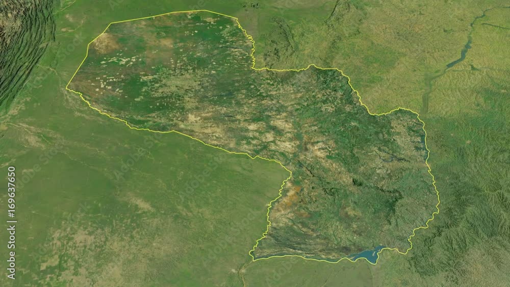 Paraguay, glide over the satellite map, outlined Paraguay, glide over the satellite map, outlined