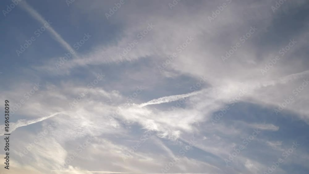 Condensation trails left in the sky by high flying crafts, often mentioned in the chemtrail conspiracy theory. Condensation trails left in the sky by high flying crafts, often mentioned in the chemtrail conspiracy theory.