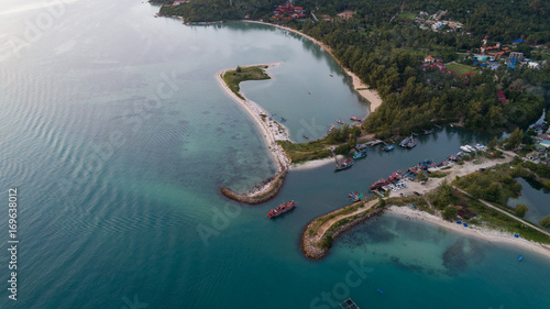 Aerial view of Koh Phangan fisherman marina and boat tour photo