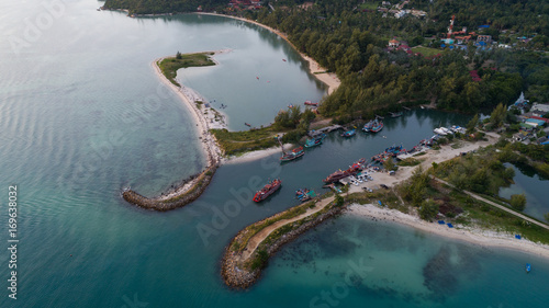 Aerial view of Koh Phangan fisherman marina and boat tour photo