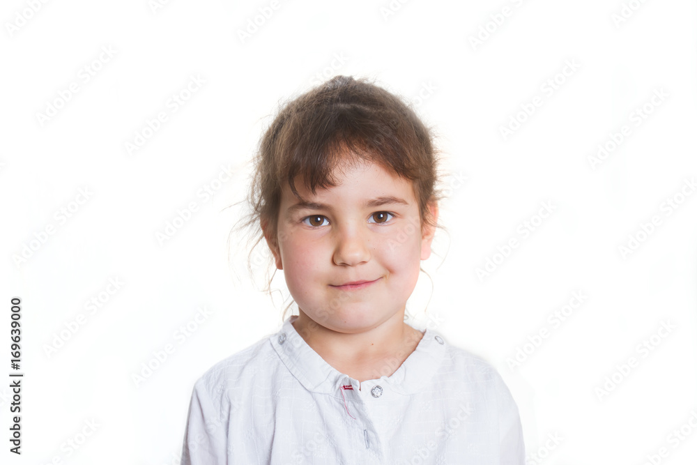 studio portrait of young happy smiling preschooller girl over white background studio portrait of young happy smiling preschooller girl over white background