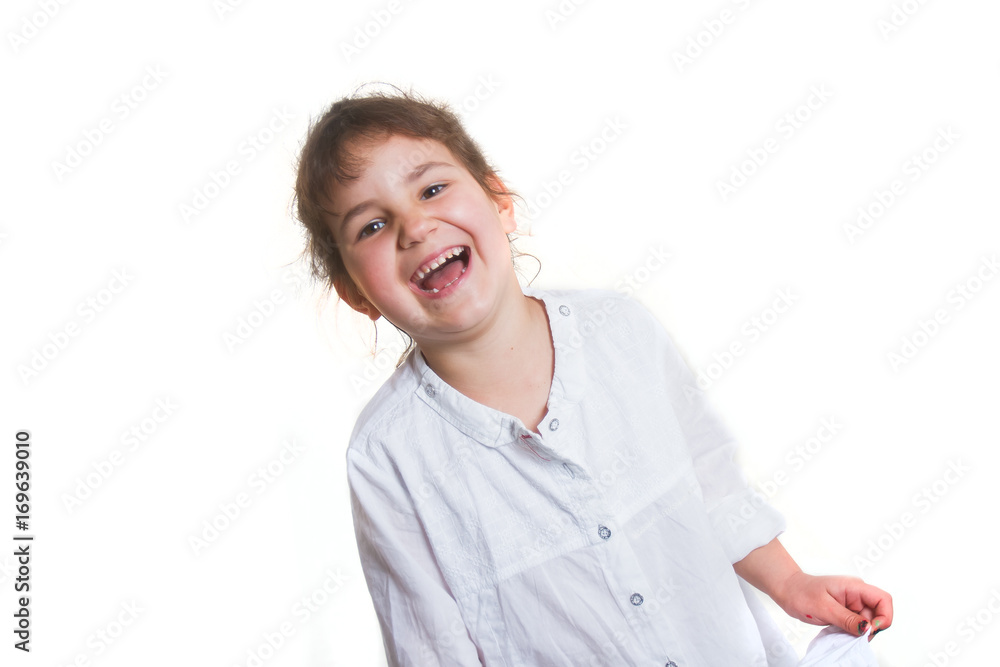 studio portrait of young happy smiling preschooller girl over white background studio portrait of young happy smiling preschooller girl over white background