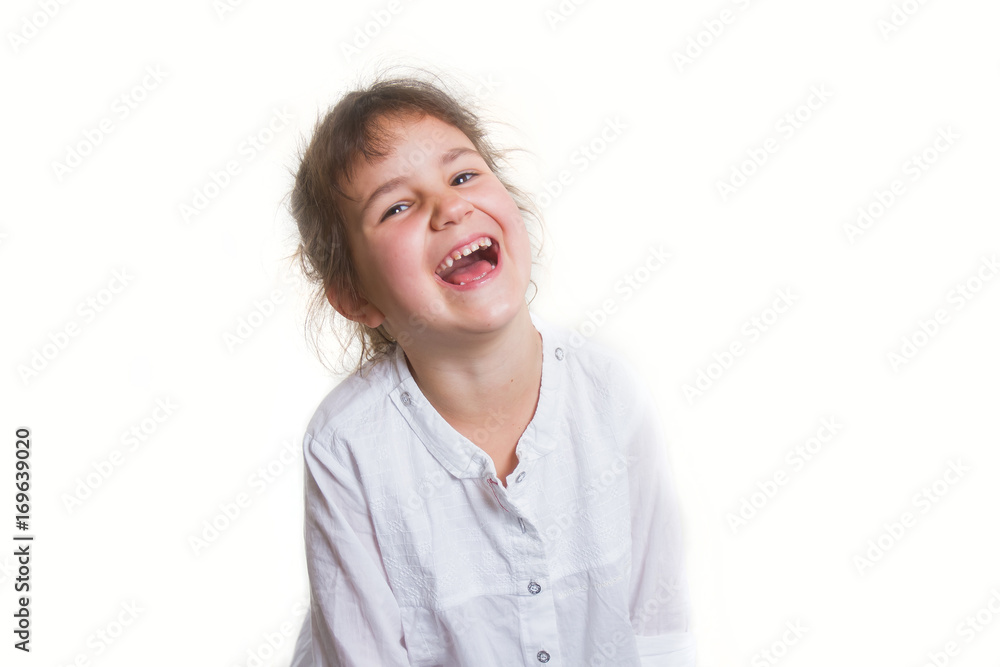 studio portrait of young happy smiling preschooller girl over white background studio portrait of young happy smiling preschooller girl over white background