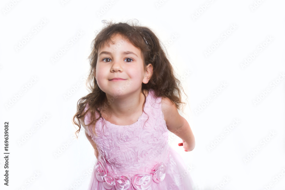 studio portrait of young happy smiling preschooller girl over white background studio portrait of young happy smiling preschooller girl over white background