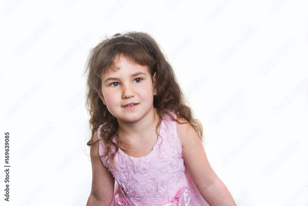 studio portrait of young happy smiling preschooller girl over white background studio portrait of young happy smiling preschooller girl over white background