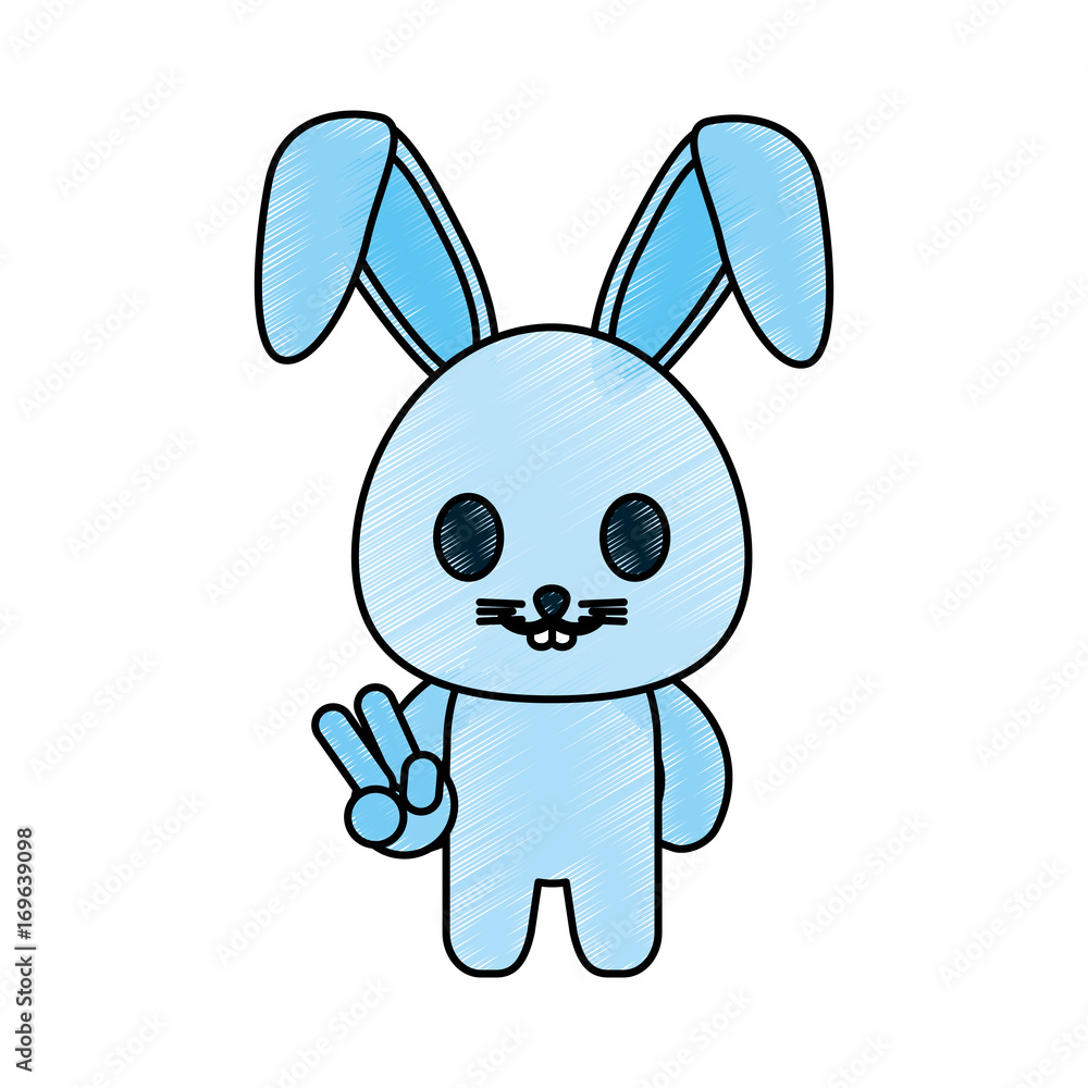 Fototapeta premium Colorful kawaii bunny doodle over white background vector illustration