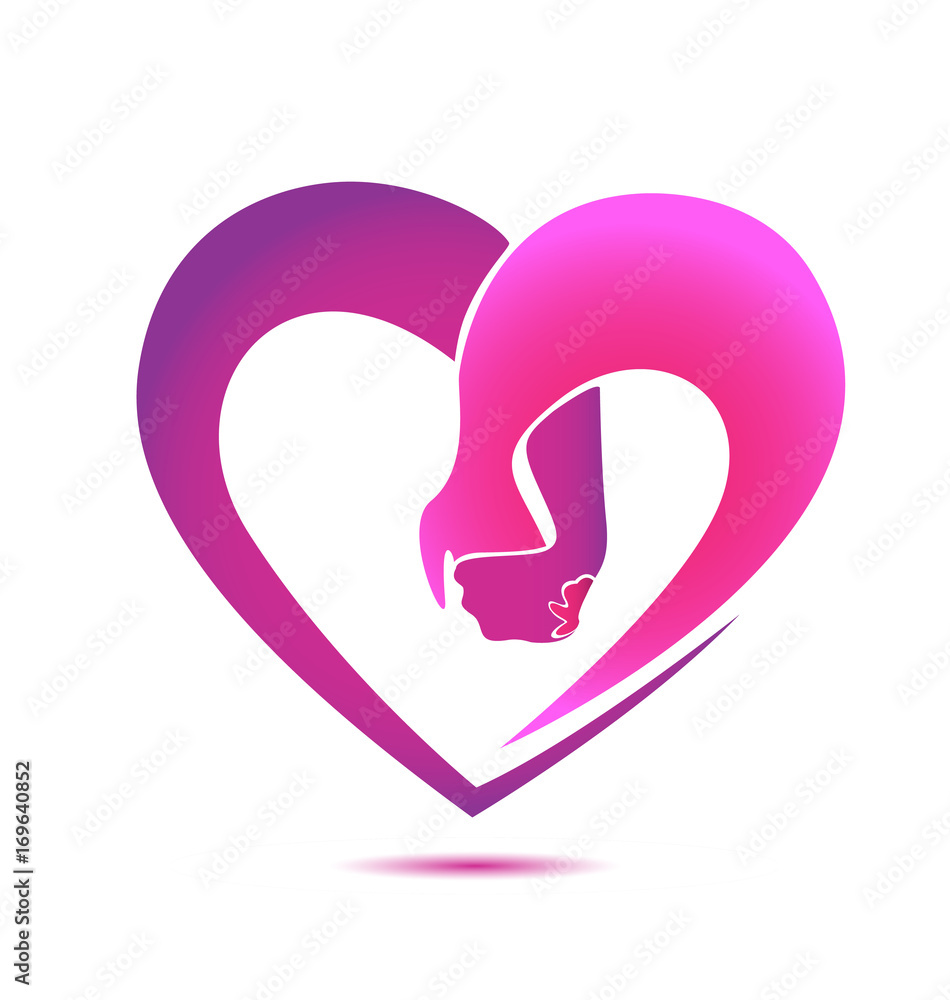 Pink heart holding hands icon logo Pink heart holding hands icon logo