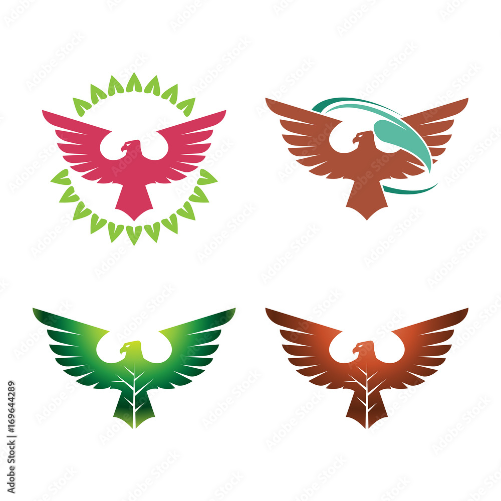 Fototapeta premium Eagle Hawk Nature Leaf Ecology Logo Symbol