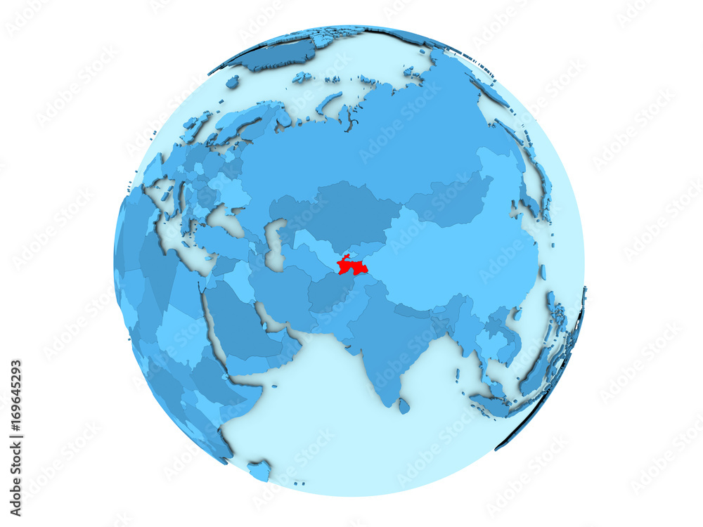 Tajikistan on blue globe isolated
