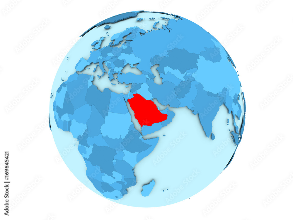 Obraz premium Saudi Arabia on blue globe isolated
