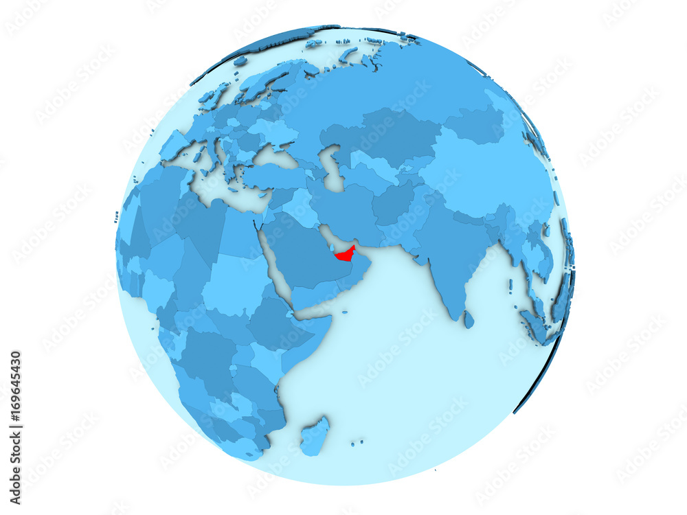 United Arab Emirates on blue globe isolated United Arab Emirates on blue globe isolated