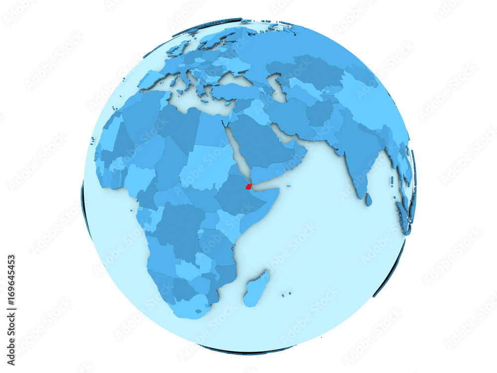 Obraz premium Djibouti on blue globe isolated