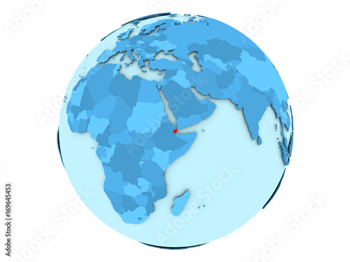 Djibouti on blue globe isolated