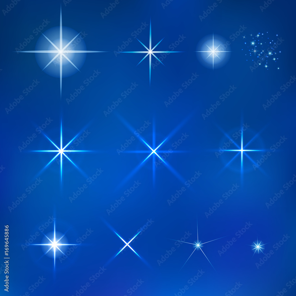 Vector Star set for your background design. Star shape sparkle effect on night sky Vector Star set for your background design. Star shape sparkle effect on night sky