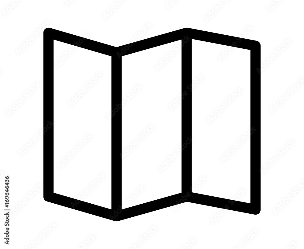 Trifold navigation map or product brochure line art vector icon for apps and websites Trifold navigation map or product brochure line art vector icon for apps and websites