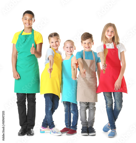 Group of children on white background. Concept of cooking classes