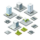 Set of isometric city landscape design elements. 3D constructor