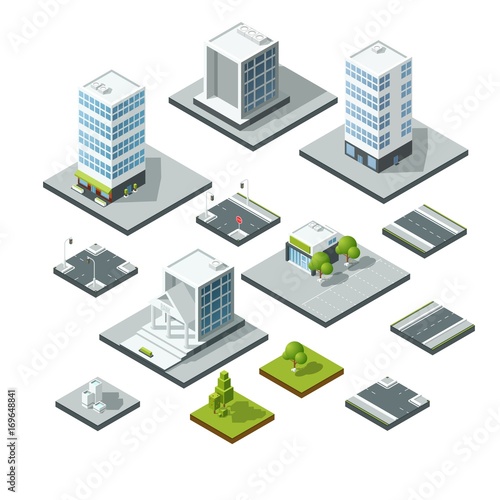 Set of isometric city landscape design elements. 3D constructor