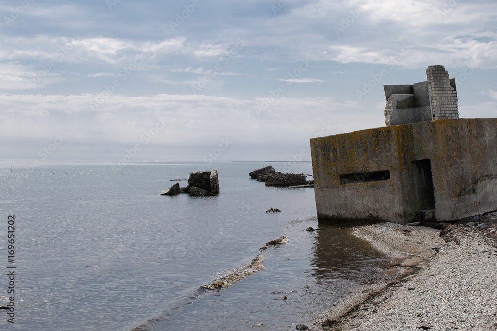 Bunker, concrete construction's leftovers after world war in the sea