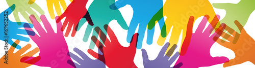 Vector banner teamwork, open hands. Solidarity concept, background