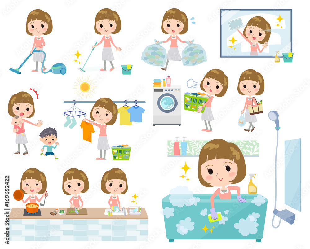 Straight bangs hair pink blouse women_Housekeeping