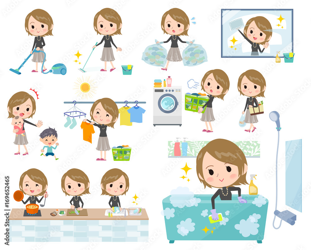 Short hair black high necked women_Housekeeping Short hair black high necked women_Housekeeping