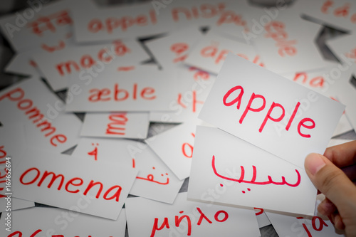 Persian and English; Learning New Language with Handwritten Flash Cards. Translation; Apple photo