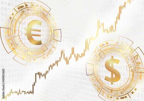 Euro and dollar symbols and graph.