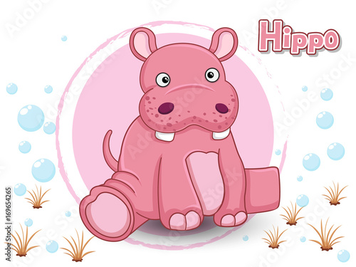 Cute Cartoon Hippo on a color background