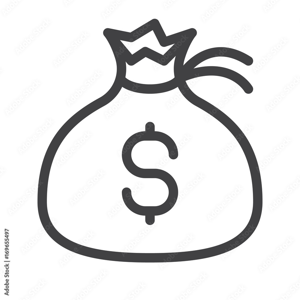 Money bag line icon, outline vector sign, linear style pictogram isolated on white. Symbol, logo illustration. Editable stroke. Pixel perfect vector graphics Money bag line icon, outline vector sign, linear style pictogram isolated on white. Symbol, logo illustration. Editable stroke. Pixel perfect vector graphics