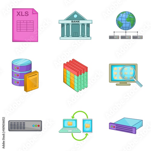 Bankroll icons set, cartoon style