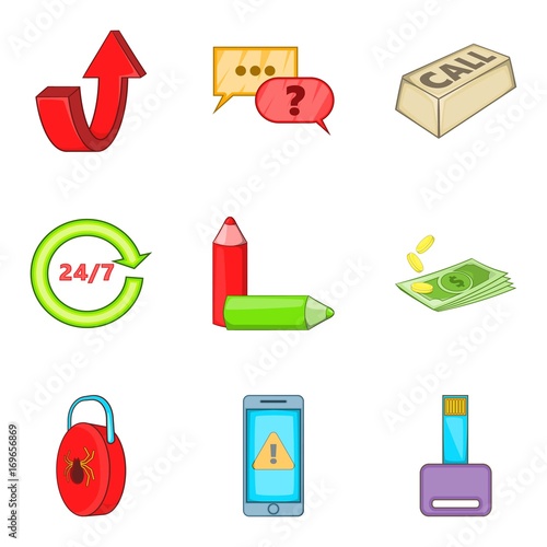 Purse icons set, cartoon style