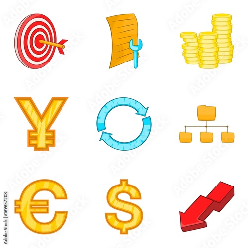 Valuation icons set, cartoon style