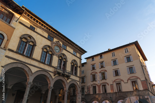 Exterior of typical Italian buildings in Lucca, Tuscany, Italy.